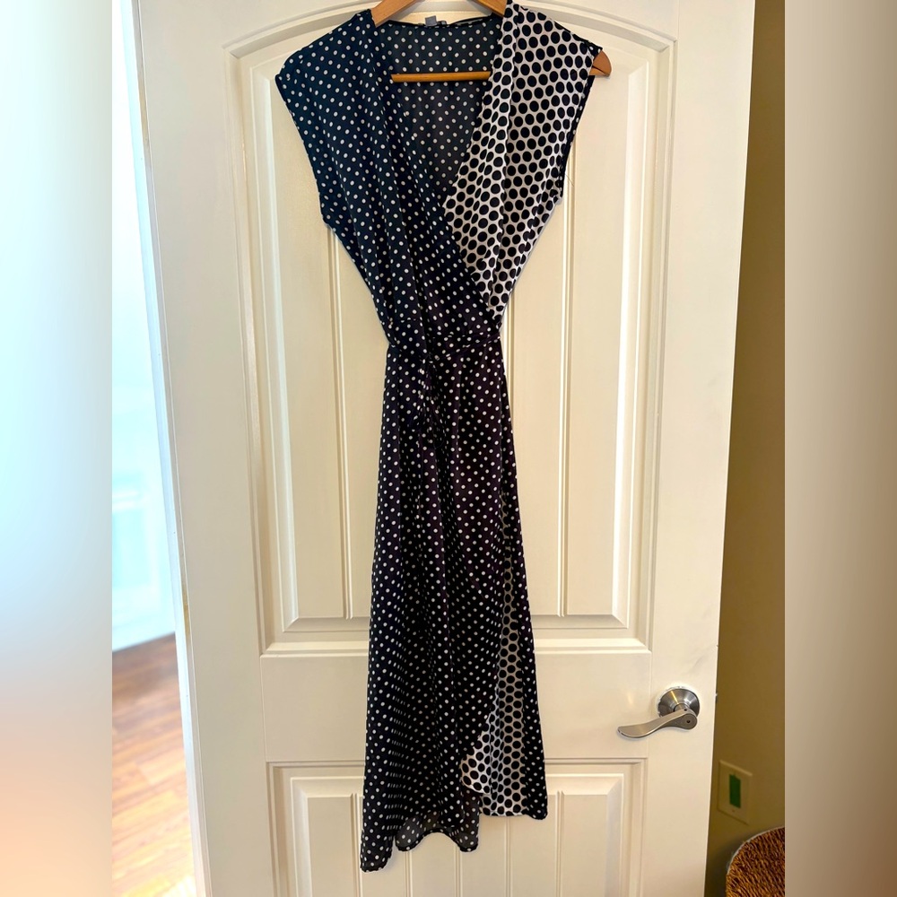 Tristan Navy and White Polka Dot Wrap Maxi Dress
